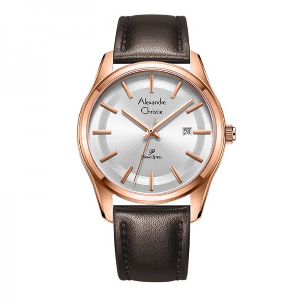 Alexandre Christie AC 1027 Rosegold White Brown Leather Man MDLRGSL